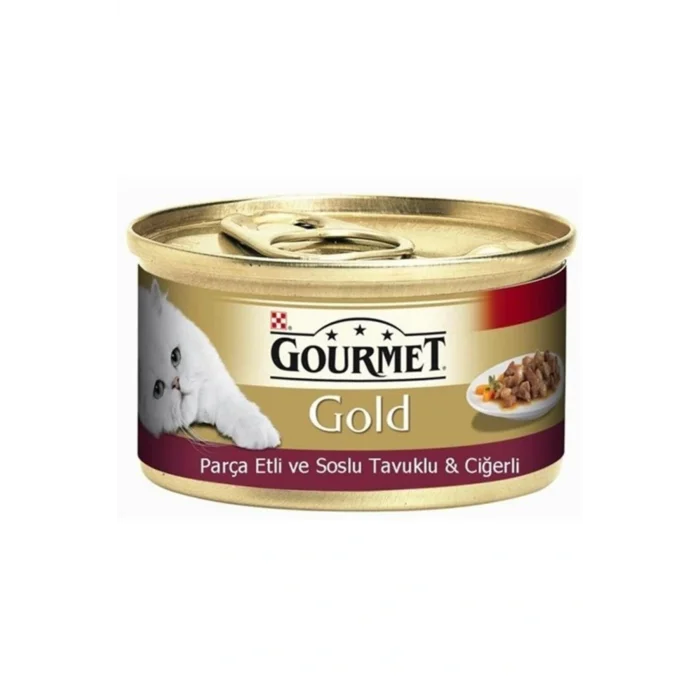 Genel Ürün Gold Parça Etli Soslu Tavuklu Ciğerli Kedi Konservesi 85 gr x 24 Adet