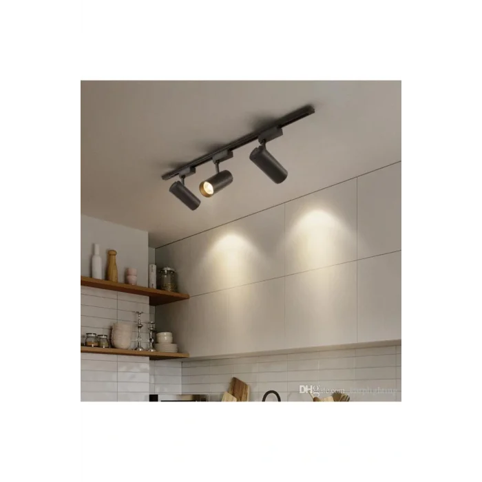 Lamba Sl-1022 Siyah Kasa Günışığı 30w 3 Adet 360 Dönen Ray Spot Lamba 1 Metre Raylı Armatür