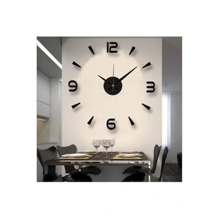 Kol Saati 3d Latin Rakamlı Duvar Saati Büyük Boy Siyah Rakam Yüksekliği 10 Cm