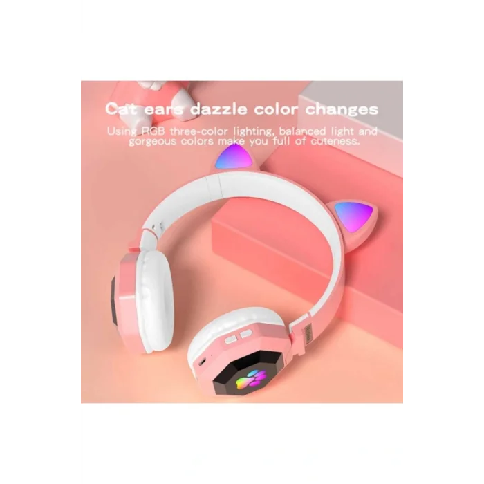 Genel Ürün A+ Kalite Rgb Vilya Kedi Kulağı Detaylı Bluetooth Kablosuz Kulaklık Çocuk Oyuncu Fm Radyo Hafıza Kar