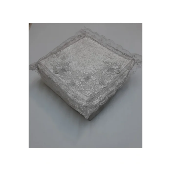 Genel Ürün Kadife Kumaş Süngerli Yemeni Hurç Fransız Güpürlü Dantel Çeyizlik Yemeni Hurcu Gri 36x36x18cm