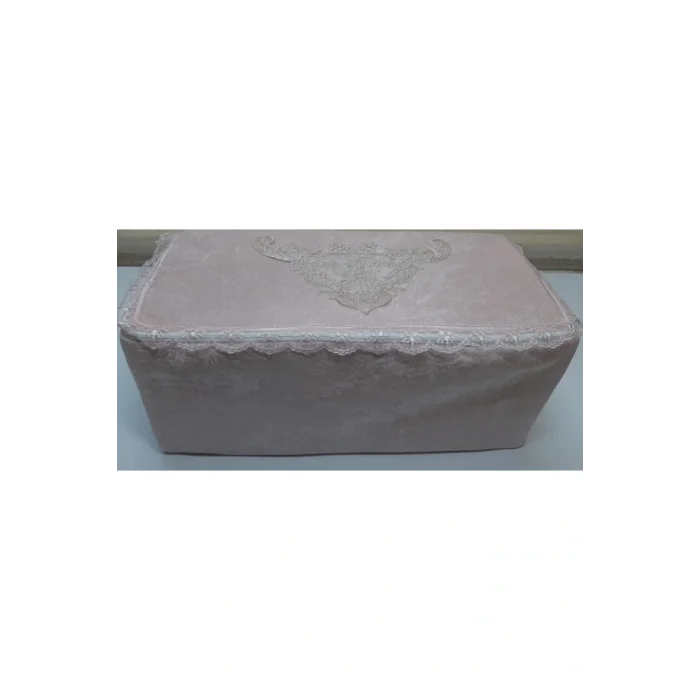 Genel Ürün Kadife Kumaş Süngerli Yorgan Hurç Fransız Güpürlü Dantel Çeyizlik Yorgan Hurç Pudra 98x48x44cm