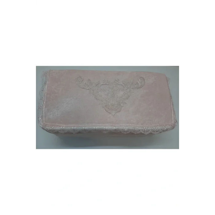 Genel Ürün Kadife Kumaş Süngerli Yorgan Hurç Fransız Güpürlü Dantel Çeyizlik Yorgan Hurç Pudra 98x48x44cm