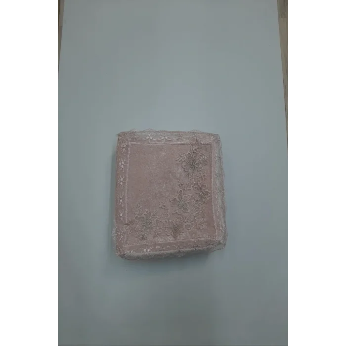 Genel Ürün Kadife Kumaş Süngerli Yemeni Hurç Fransız Güpürlü Dantel Çeyizlik Yemeni Hurcu Pudra 36x36x18cm