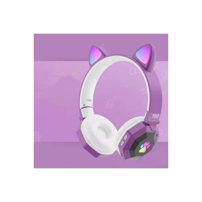 Genel Ürün A+ Kalite Rgb Vilya Kedi Kulağı Detaylı Bluetooth Kablosuz Kulaklık Çocuk Oyuncu Fm Radyo Hafıza Kar
