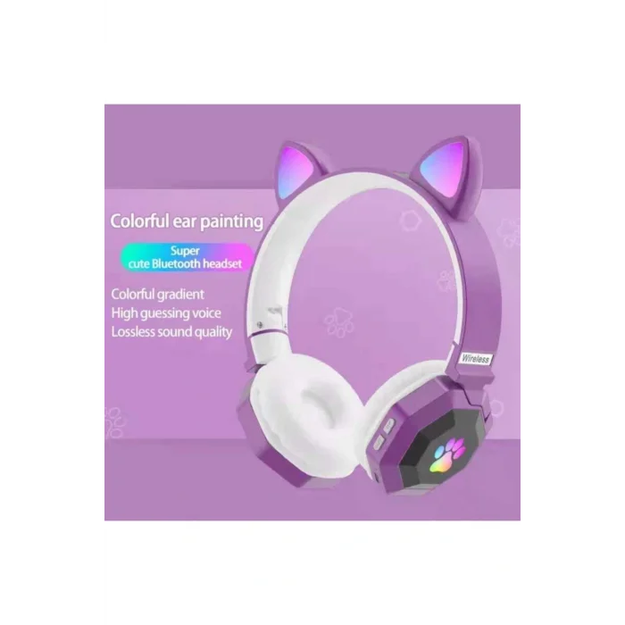 Genel Ürün A+ Kalite Rgb Vilya Kedi Kulağı Detaylı Bluetooth Kablosuz Kulaklık Çocuk Oyuncu Fm Radyo Hafıza Kar