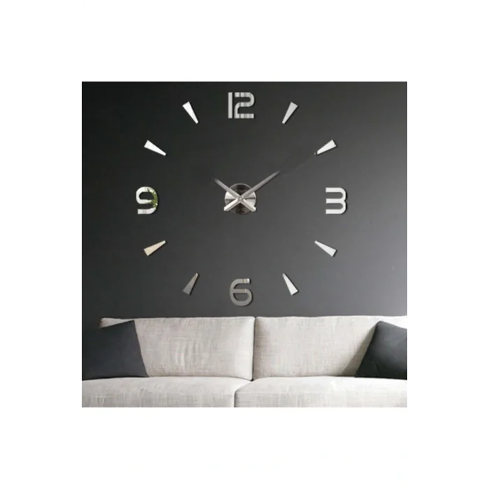 Kol Saati 3d Latin Rakamlı Duvar Saati Büyük Boy Gümüş Rakam Yüksekliği 10 Cm