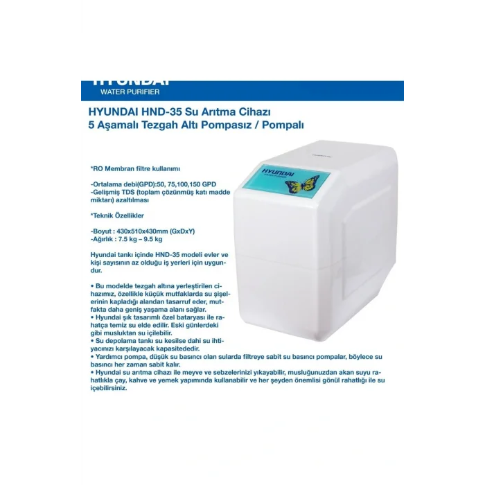 Genel Ürün Su Arıtma Cihazı Hnd-35 ( Motorsuz) Tezgah Altı Su Arıtma