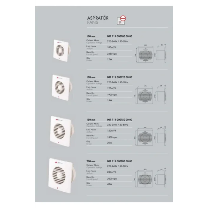 Genel Ürün Banyo Ve Tuvalet Aspiratörü 100 Mm