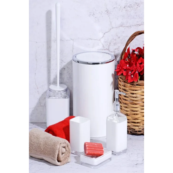 Genel Ürün Akrilik 5 Parça Kare Beyaz-siyah Banyo Seti