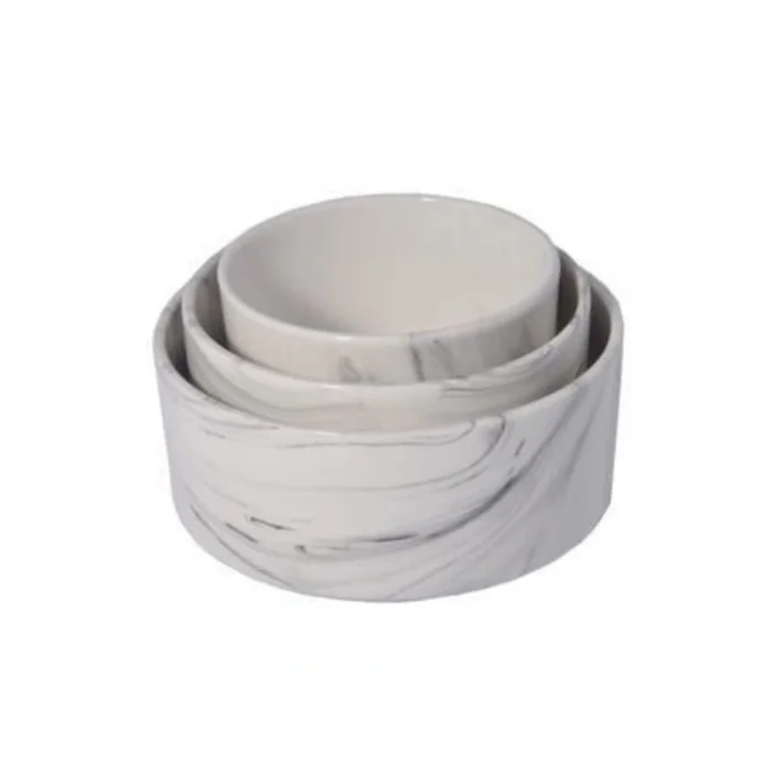 Genel Ürün Saklama Kabı Beyaz Seramik Mermer Desenli Vakum Kapak 3lü Saklama Kabı