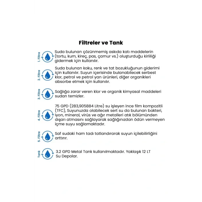 Genel Ürün Mor 5 Aşamalı Pompasız Su Arıtma Cihazı