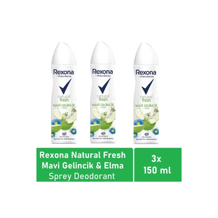 Genel Ürün Kadın Deodorant Natural Fresh Mavi Gelincik & Elma 150 Ml - 3lü Avantaj Paketi