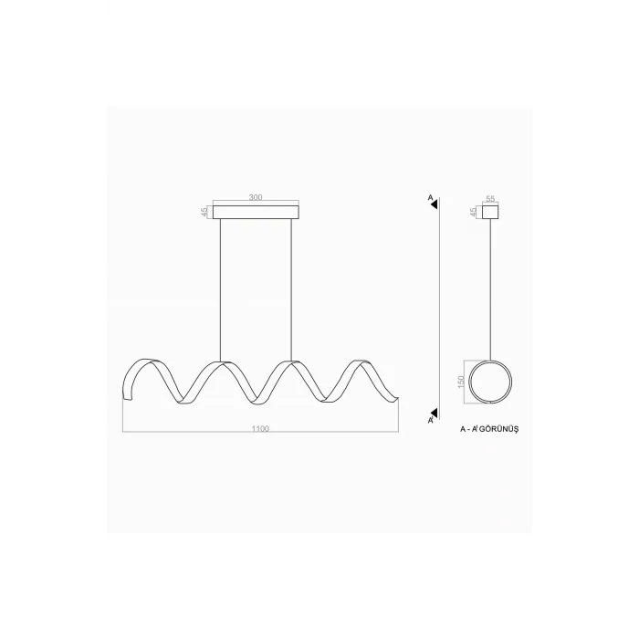 Genel Ürün Led Avize Sarkıt Spıral Larga Tr1v115 Pro 120cm Boya:siyah - Işık:6500k Soğuk Beyaz