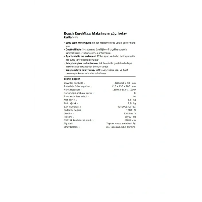 Genel Ürün Ms6cb6157 El Blenderı Ergomixx 1000 W Siyah, Antrasit