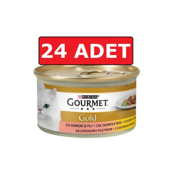 Genel Ürün Gold Somonlu Ve Tavuk Etli Kedi Konservesi 24 Adet 85 Gr Parça Etli Yaş Mama