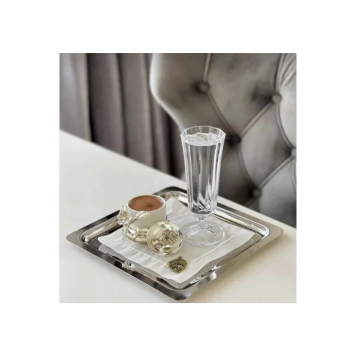 Genel Ürün 6lı Düz Kare Çelik Kahve Sunum Tepsisi Seti, şık ve dayanıklı tasarım