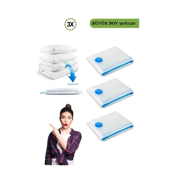 Genel Ürün Vakumlu Hurç Büyük Boy 3 Adet (90x120) Saklama Torbası Bavul Düzenleyici