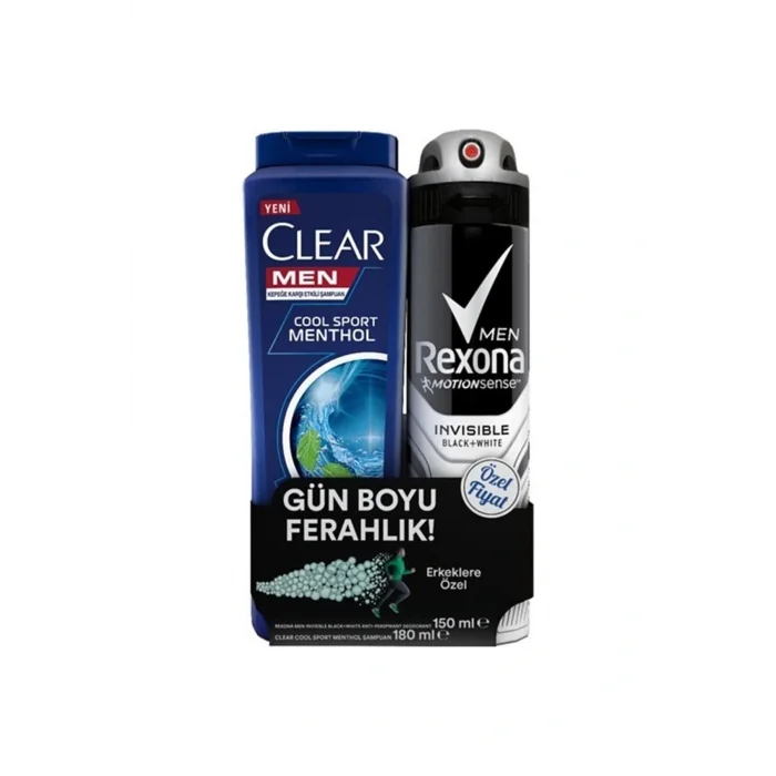 Genel Ürün Men Invisible Black+White Deodorant Sprey 150 ML+ Clear Men Cool Sport Menthol Şampuan 180 ML 2li