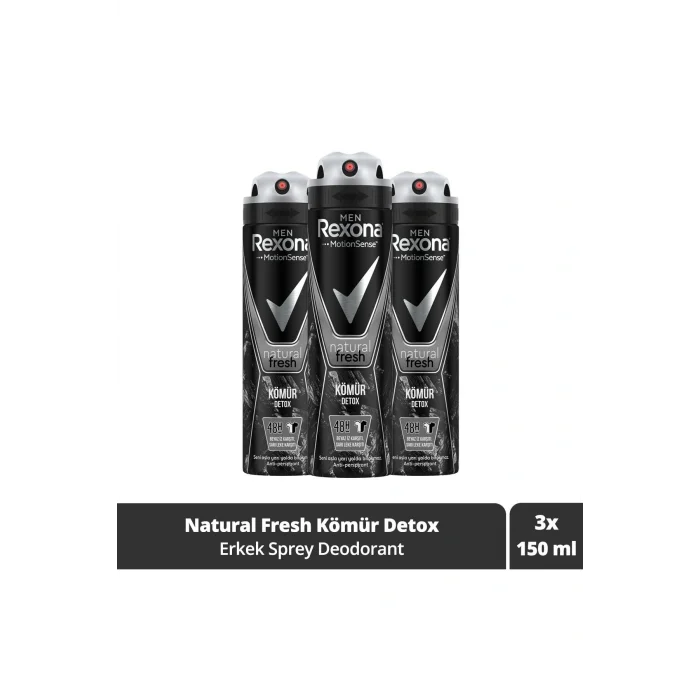 Genel Ürün Men  Natural Fresh Kömür Detox 150 ml Erkek Sprey Deodorant x 3 Adet