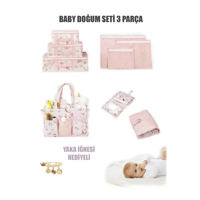 Genel Ürün Baby Doğum Çantası Çok Kullanışlı Düzenleyici Set 3 Parça Yaka Iğnesi Hediyeli