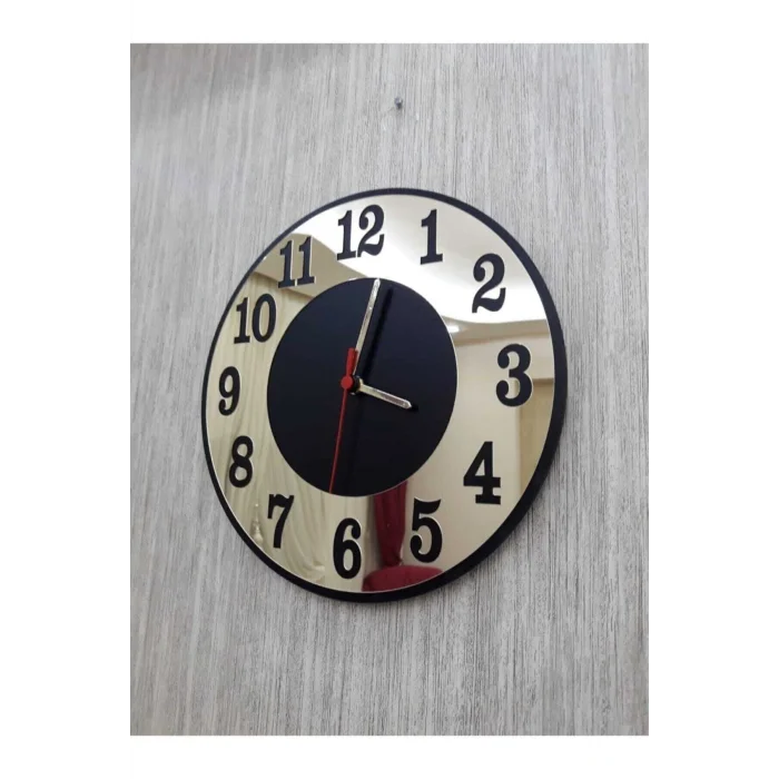 Kol Saati Dekoratif Gold Duvar Saati Siyah Mdf Üzeri Altın Sarısı Aynalı Pleksi Türkçe Rakamlı 50x50 Cm
