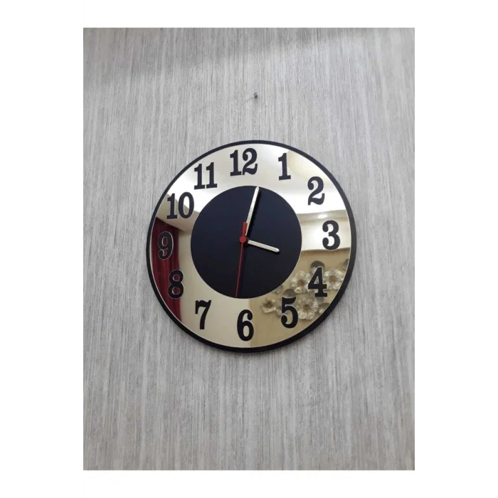 Kol Saati Dekoratif Gold Duvar Saati Siyah Mdf Üzeri Altın Sarısı Aynalı Pleksi Türkçe Rakamlı 50x50 Cm