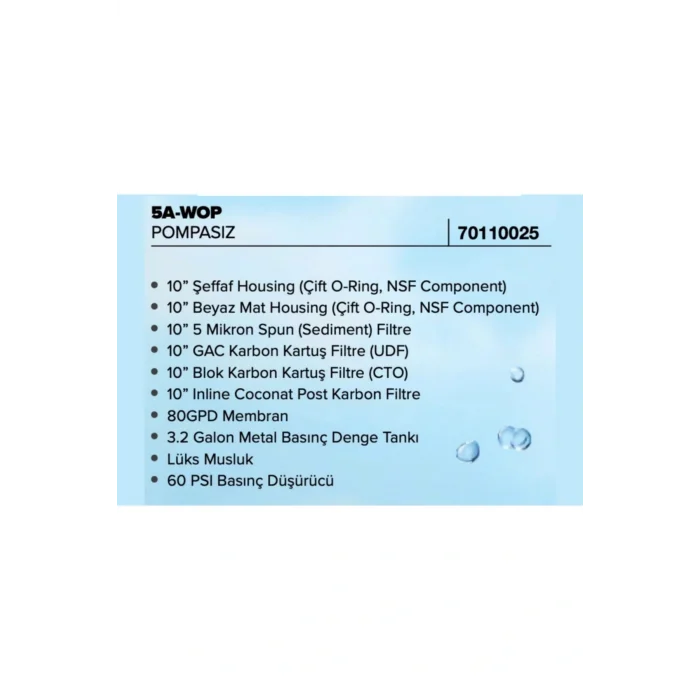 Genel Ürün Açık Kasa 5 Aşamalı Pompasız Su Arıtma Cihazı (Lg Membranlı)