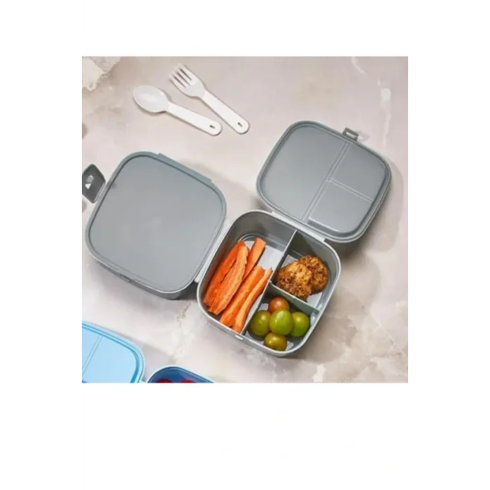 Genel Ürün 2 Katlı 4 Bölmeli Gri Premium Kiddy Lunch Box - Premium 3 1 Beslenme Çantası - Yemek Saklama Kabı