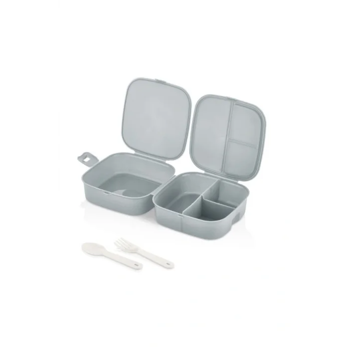 Genel Ürün 2 Katlı 4 Bölmeli Gri Premium Kiddy Lunch Box - Premium 3 1 Beslenme Çantası - Yemek Saklama Kabı