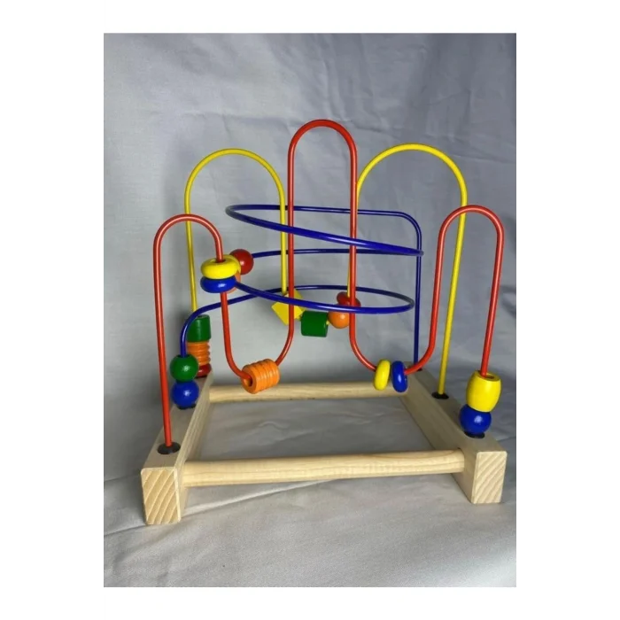 Genel Ürün Orta Boy Boncuklu Helezon - Doğal Ahşap Eğitici Boncuklu Koordinasyon Oyunu