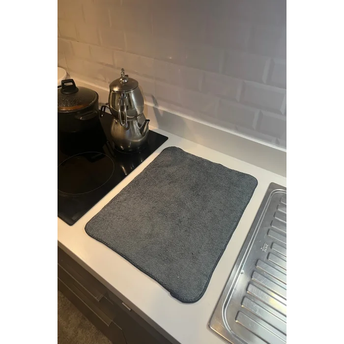 Genel Ürün Gri Tüylü Mikrofiber Bulaşık Kurulama Matı 40x50cm(36X45) Bulaşık Altlığı