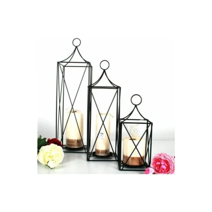 Genel Ürün Laisy Dekoratif 3lü Set Ferforje Kafes Fener Mumluk Boyutlar: Boy:64-50-33 En:17-15-13 Teşhir