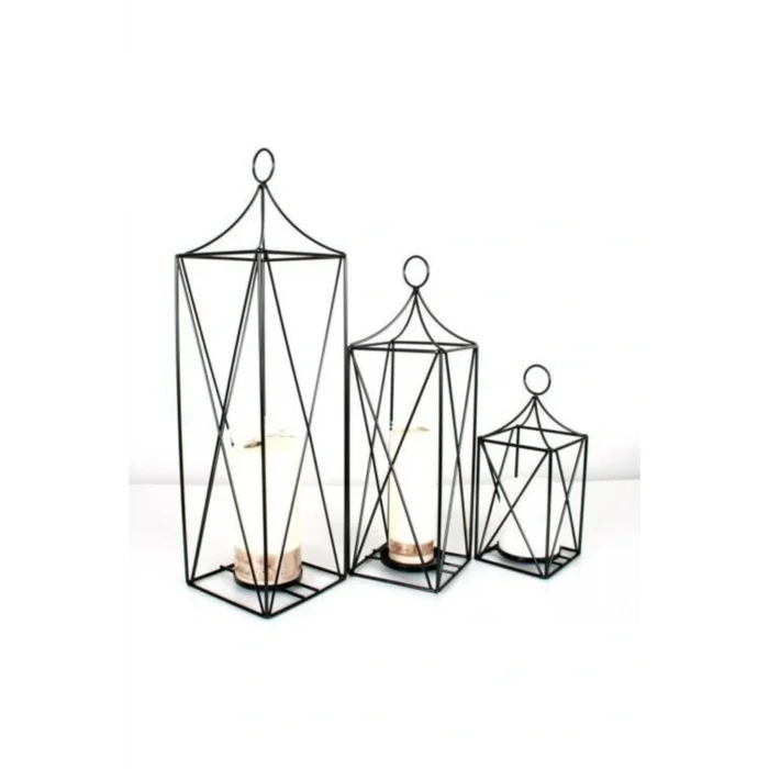 Genel Ürün Laisy Dekoratif 3lü Set Ferforje Kafes Fener Mumluk Boyutlar: Boy:64-50-33 En:17-15-13 Teşhir