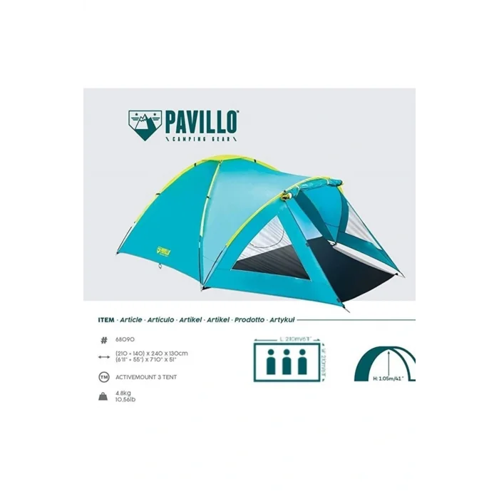 Genel Ürün Pavillo Activemount 3 Kişilik Kamp Çadırı Çift Giriş Iki Bölmeli 210x240x130