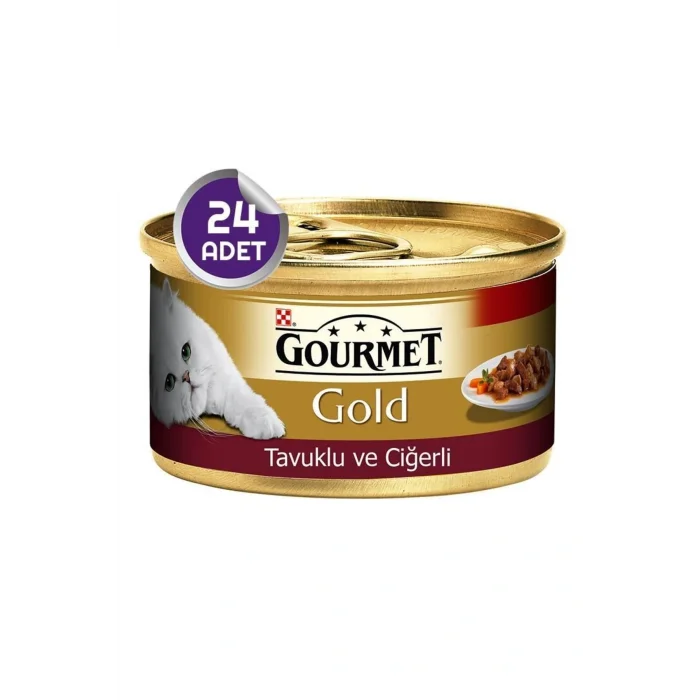 Genel Ürün Gold Parça Etli Ve Soslu Tavuklu Ciğerli Kedi Konserve Maması 85 Gr X 24 Adet