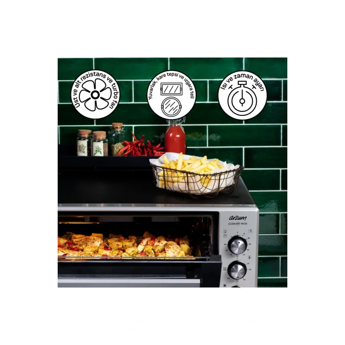 Genel Ürün Cookart Maxi Çift Camlı Fırın 50 lt Inox Ar2002