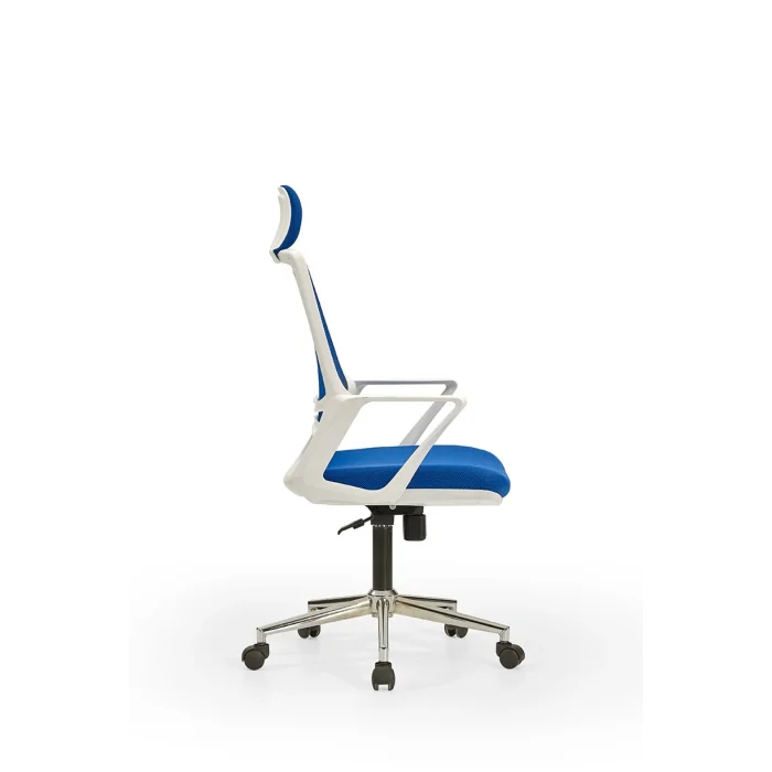 Genel Ürün Arya1 Bilgisayar Koltuğu - Ofis - Müdür - Büro - Çalışma Sandalyesi Mavi Beyaz Renk Krom Ayaklı