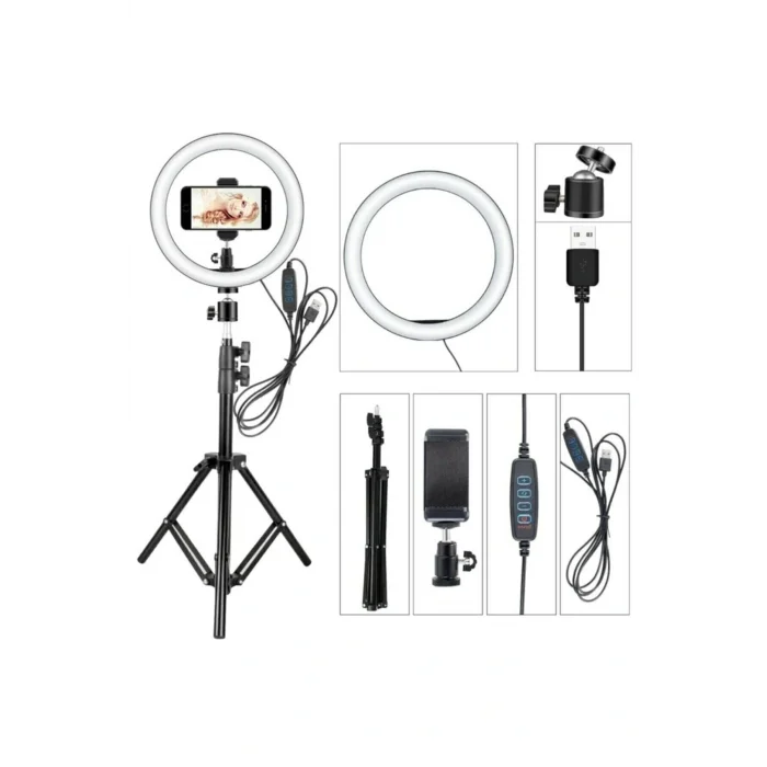 Genel Ürün Youtuber Led Işıklı Tripod Selfie Makyaj Işığı Sürekli Ring Light 10 Inç Halka Dz66