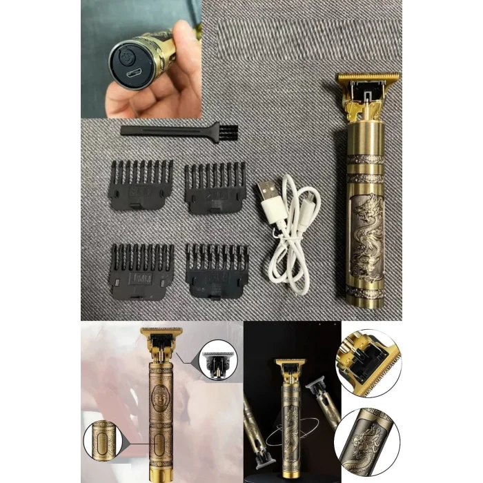 Genel Ürün Uzun Süre Şarjı Dayanıklı Paslanmaz Çelik T Jiletli Sıfır Kesim Imkanı Ejderha Motif Tıraş Makinesi