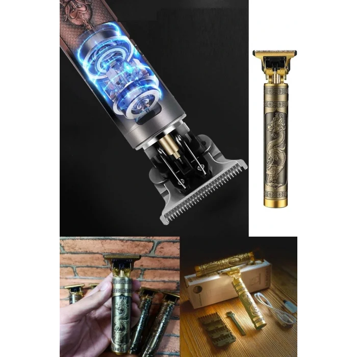 Genel Ürün Uzun Süre Şarjı Dayanıklı Paslanmaz Çelik T Jiletli Sıfır Kesim Imkanı Ejderha Motif Tıraş Makinesi