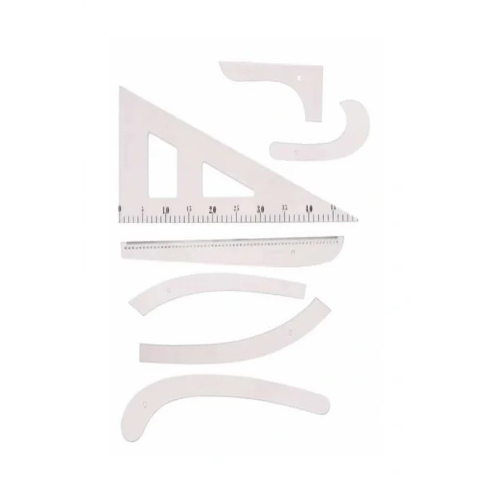 Genel Ürün Şeffaf Plastik 7 Parça Terzi Modelist Tekstil Cetvel Riga Gönye Takımı
