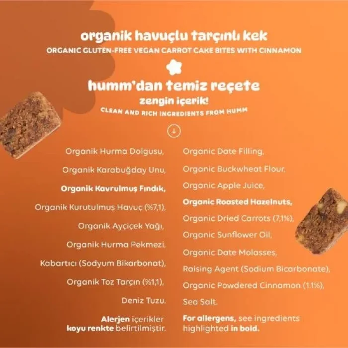 BUĞZ Humm Organik Glutensiz Vegan Havuçlu ve Tarçınlı Kek