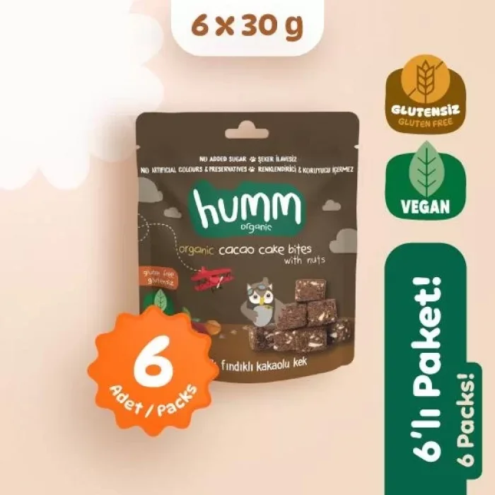 BUĞZ Humm Organik Glutensiz Vegan Kakaolu ve Fındıklı Kek 6lı Set