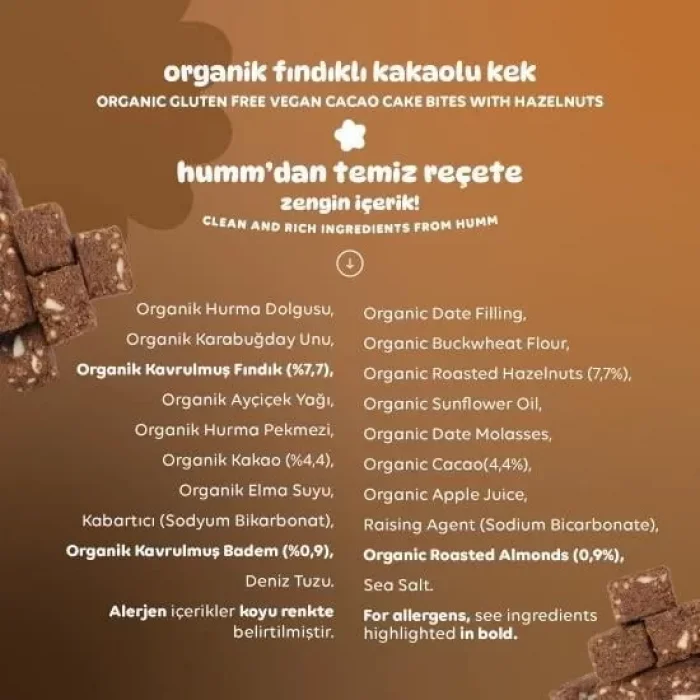 BUĞZ Humm Organik Glutensiz Vegan Kakaolu ve Fındıklı Kek 6lı Set