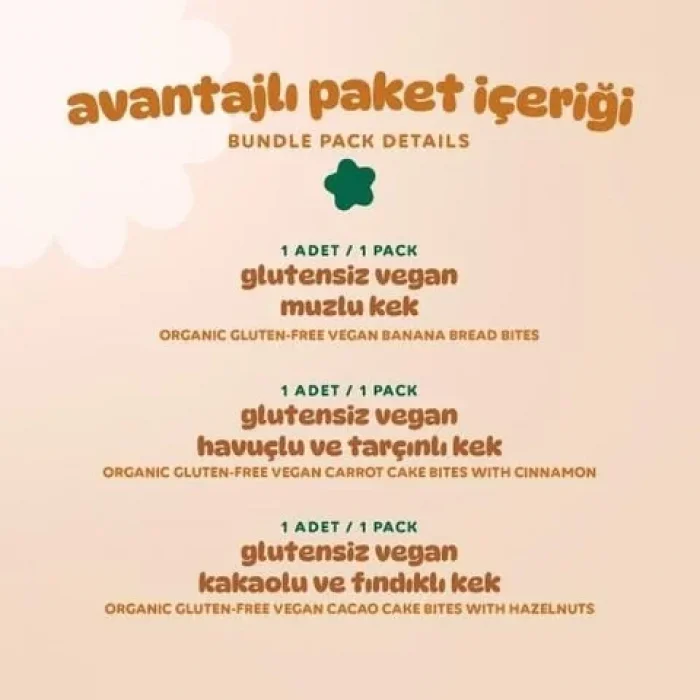 BUĞZ Humm Organik Glutensiz Vegan Kek Atıştırmalık Paketi - 3 adet (3 çeşit)