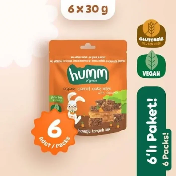 BUĞZ Humm Organik Glutensiz Vegan Havuçlu ve Tarçınlı Kek 6lı Set
