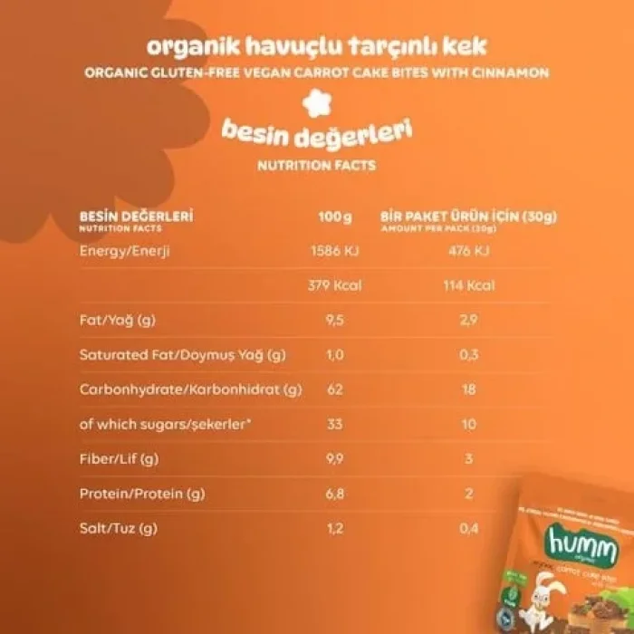 BUĞZ Humm Organik Glutensiz Vegan Havuçlu ve Tarçınlı Kek 6lı Set
