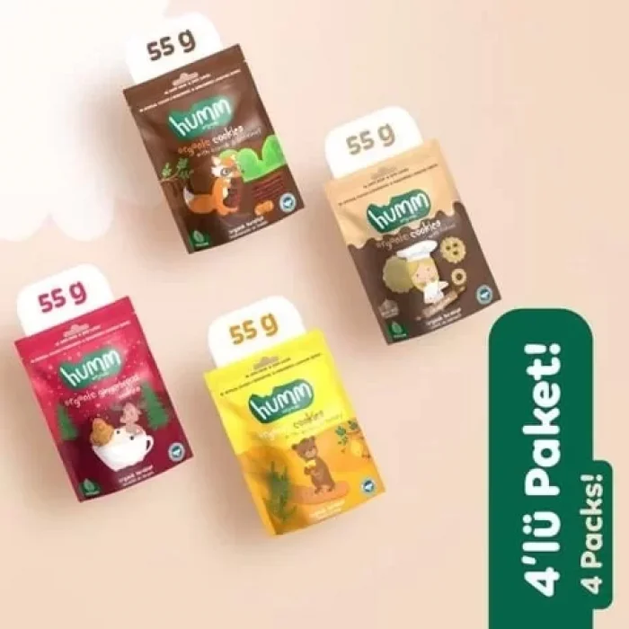 BUĞZ Humm Organik Kurabiye 4lü Set (Ballı ve Kinoalı & Keçiboynuzlu ve Fındıklı & Zencefilli ve Tarçınlı & Tahinli ve Pekmezli)