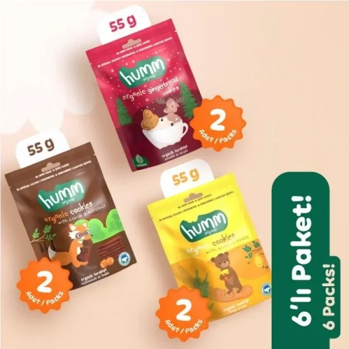 BUĞZ Humm Organik Kurabiye 6lı Set (Keçiboynuzlu ve Fındıklı & Zencefilli ve Tarçınlı & Ballı ve Kinoalı)